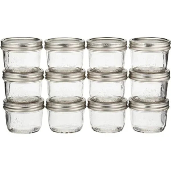 Kerr Wide Mouth Half-Pint Glass Mason Jars 8-Ounces with Lids and Bands 12-Count per Case (1-Case)